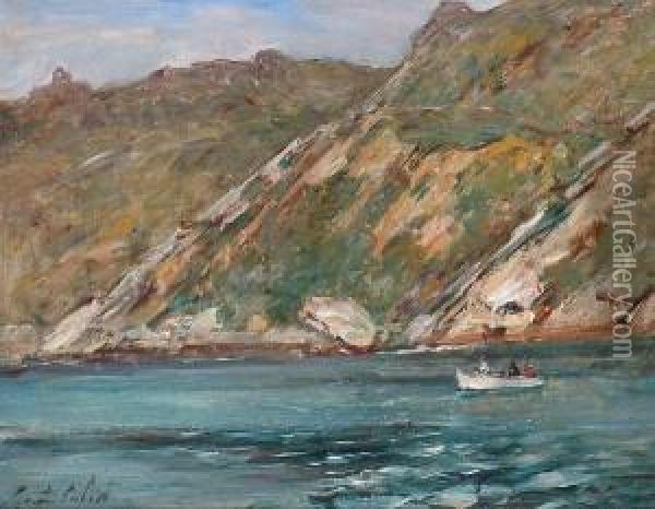 Fishing Off A Rocky Coastline Oil Painting - Gustave Colin