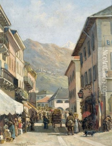 Strasse In Locarno Oil Painting - Herman J. Van Der Voort In De Betouw