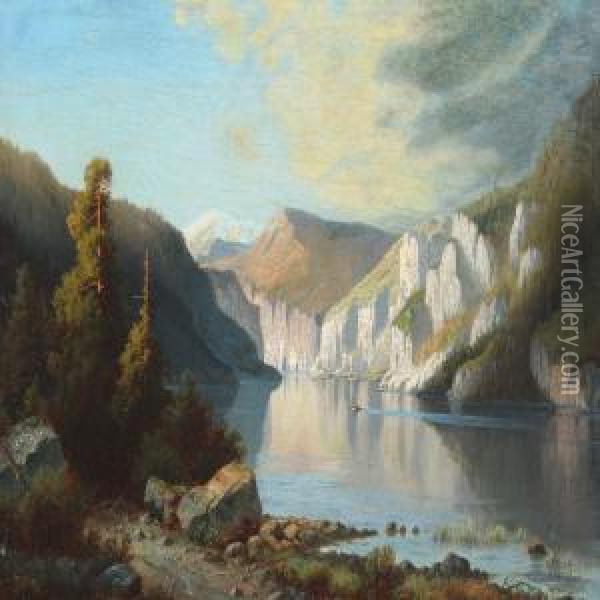 Norwegian Mountainscape Oil Painting - Christian Martin Tegner