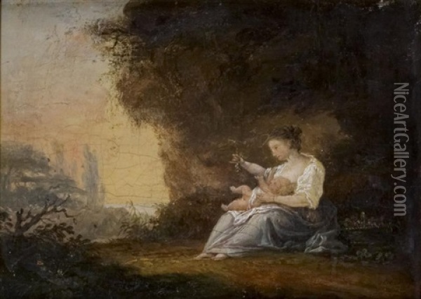 Jeune Femme Et Son Enfant Oil Painting - Jean-Baptiste Mallet