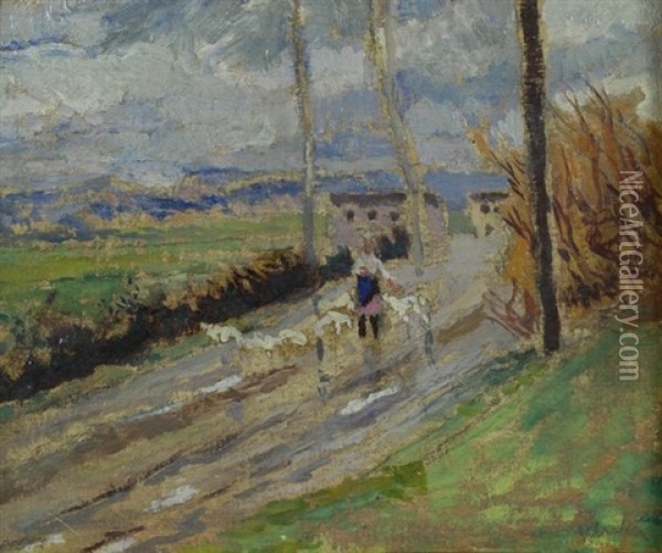 Paesaggio Con Gregge Oil Painting - Ulvi Liegi (Luigi Levi)