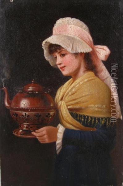 Portrait Of A Young Girl Carrying A Teapot Oil Painting - Charles Sillem Lidderdale