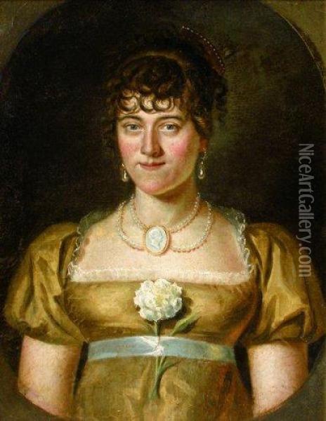 Portrait De Jeune Femme Dans Un Ovale Peint. Oil Painting - Augustin Esteve