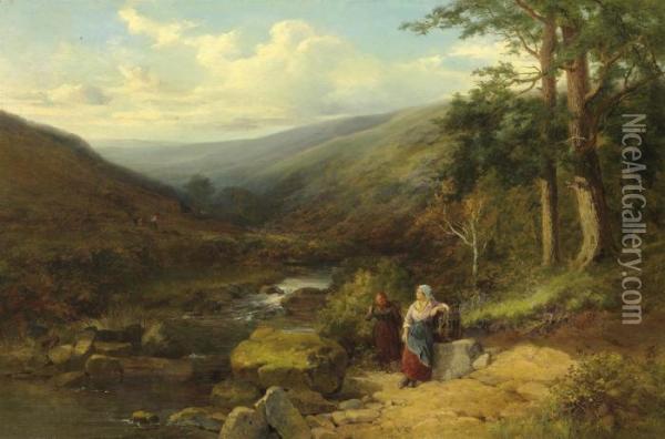 Gathering Peat In The Highlands Oil Painting - John Henry Mole