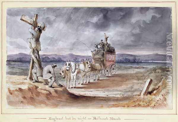 England lost by night on Holbeach Marsh, from a sketch-book of the All-England Cricket Tour, 1851-2 Oil Painting - Nicholas (Felix) Wanostrocht