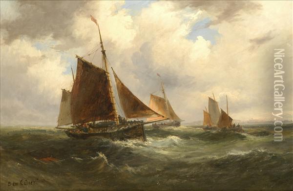 Running Forhome, Fishing Boats Off The Coast Oil Painting - Samuel W. Calvert
