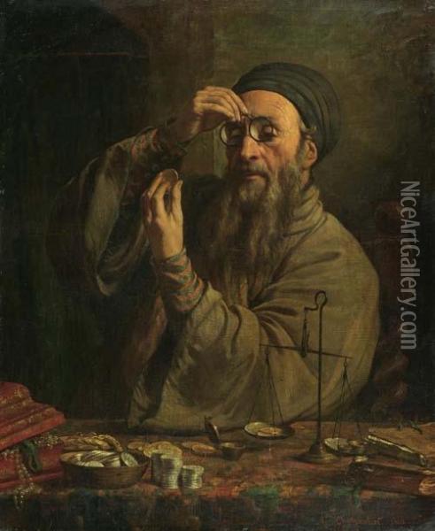Judischer Goldverleiher. Oil Painting - Auguste Charpentier
