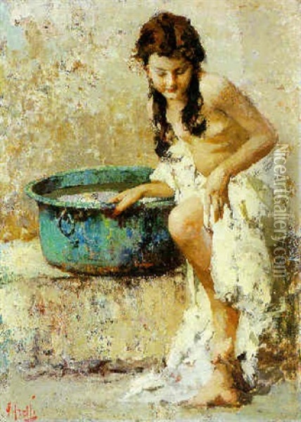 Bambina Dopo Il Bagno Oil Painting - Vincenzo Irolli