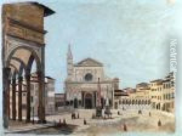 Piazza E Chiesa Di Santamaria Novella Oil Painting - Fabio Borbottoni