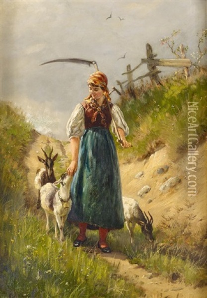 Bauernmadchen Mit Ziegen Oil Painting - Karl Emil Muecke