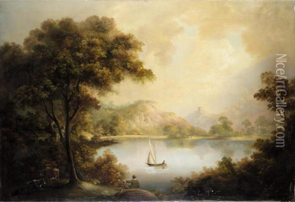 River Landscape Oil Painting - Alexander Nasmyth