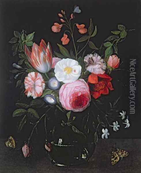 Spring Flowers in a glass vase Oil Painting - Jan van Kessel