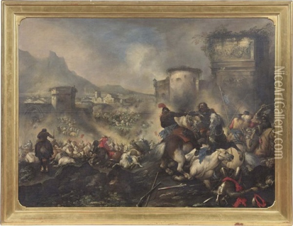 Battaglia Sotto Le Mura Di Una Citta Oil Painting - Jacques Courtois