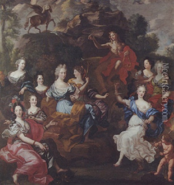 Apollo And The Nine Muses Oil Painting - Jakob van Loo