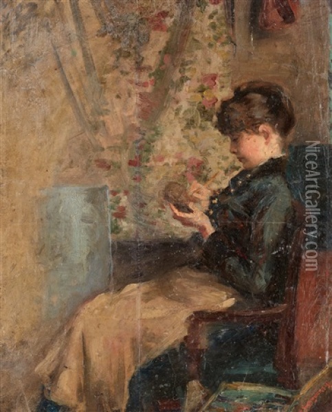 Kvinna Som Skriver, Portratt Av Froken I. Holck Oil Painting - Carl Georg Bernhard Schuberth