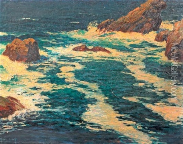 Marine Avec Rochers Oil Painting - Henry Bouvet