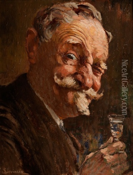Bildnis Eines Keck Blickenden Alteren Herrn Mit Likorglas Oil Painting - Sophus Theobald Levinsen