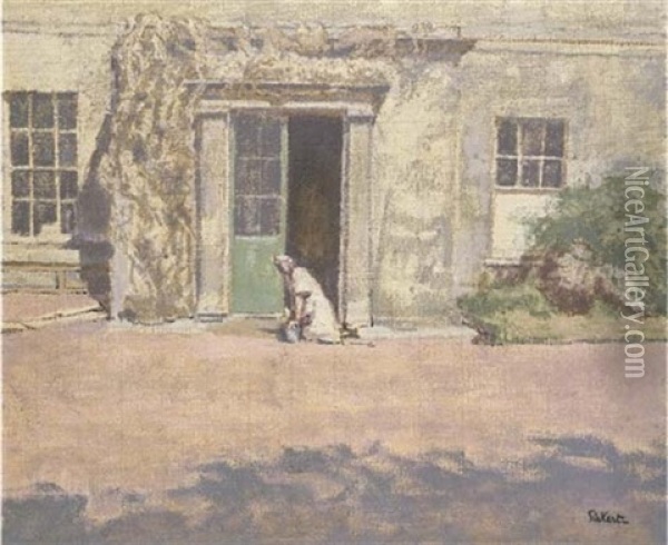 A Scrubbing On The Doorstep Oil Painting - Walter Sickert