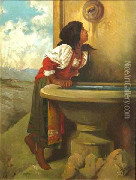 Roman Girl At A Fountain Oil Painting - Bonnat Leon