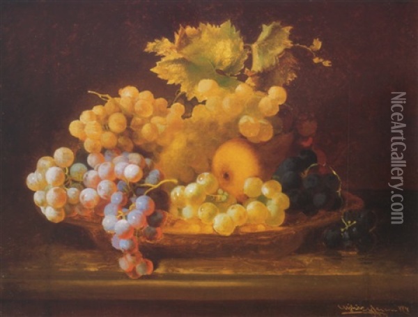 Szolos Csendelet (still-life Of Grapes) Oil Painting - Ferenc (Franz) Ujhazy