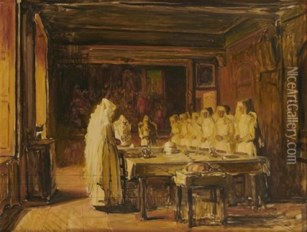 Le Repas Des Religieuses Oil Painting - Joseph Bail
