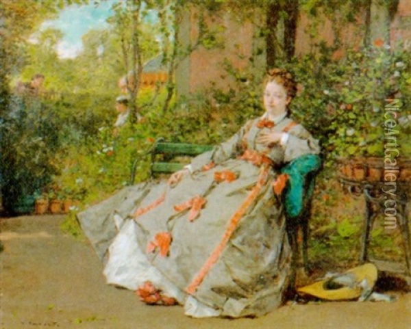 Junge Dame Im Park Oil Painting - Victor Joseph Chavet
