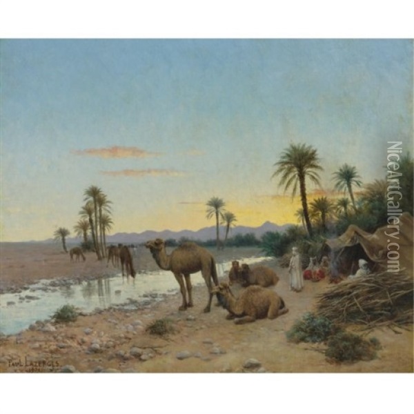 Rest At The Oasis Oil Painting - Paul Jean Baptiste Lazerges