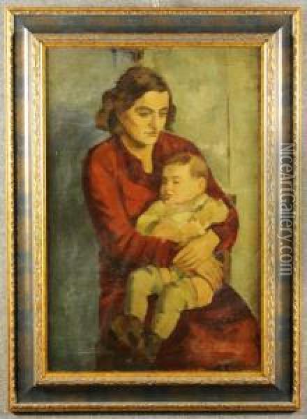 ''donna Con Bambino''. Oil Painting - Ludovico Tommasi
