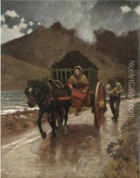 A Load Of Turf, Connemara Oil Painting - Aloysius C. O'Kelly