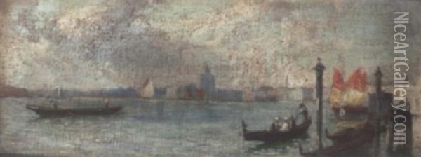 Figures In A Gondola, Santa Maria Della Salute Beyond Oil Painting - Thomas Eyre Macklin