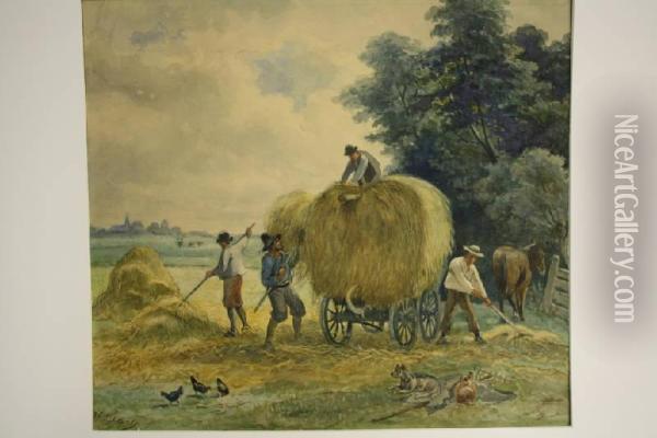 Hooiende Boeren Aan De Rand Van Het Veld Oil Painting - Jan Elias Kikkert