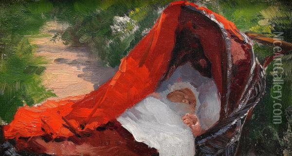 Sov Sa Sott - Baby I Barnvagn Oil Painting - Fanny Brate