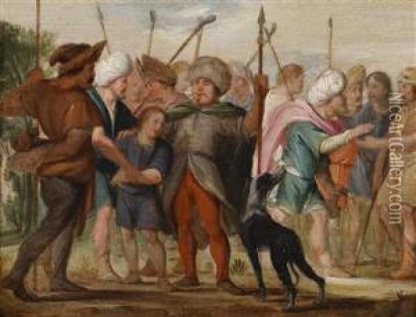 Joseph Sold By His Brothers Oil Painting - Adriaen van Nieulandt