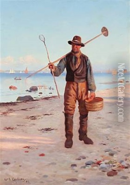 A Fisherman On The Beach Oil Painting - Carl Carlsen