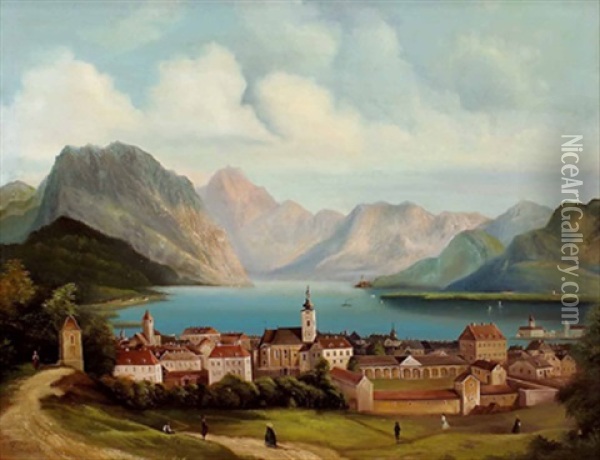Ansicht Von Gmunden Mit Traunsee Und Traunstein Oil Painting - Ferdinand Lepie