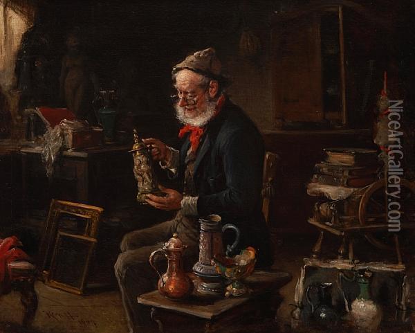 The Old Antiquarian Oil Painting - Hermann Kern