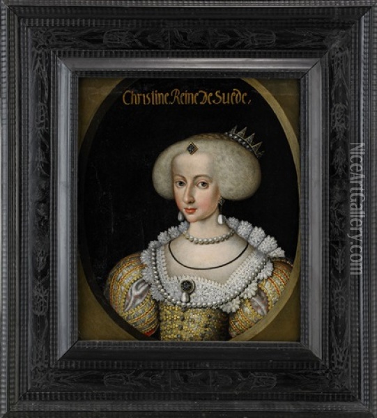 Portratt Av Drottning Kristina - Brostbild Oil Painting - Jacob Heinrich Elbfas