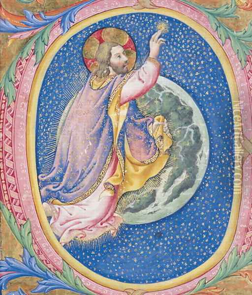 Historiated initial O depicting God creating the stars Oil Painting - Sano Di Pietro