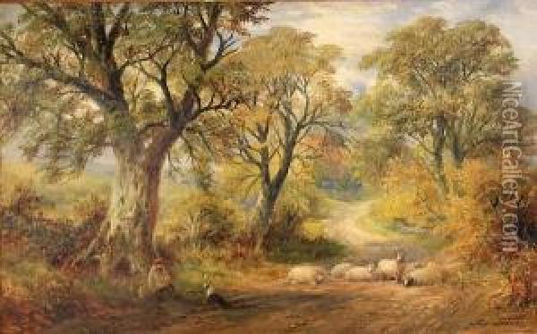 A Lane Near Bradbourne, Derbyshire Oil Painting - George Turner