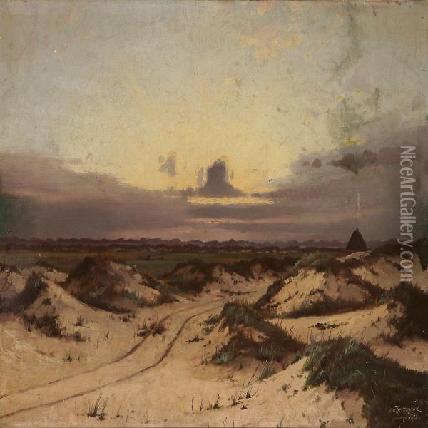 Sunset At Blavand, Denmark Oil Painting - Oscar Herschend