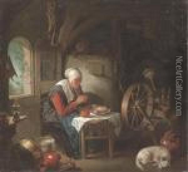The Prayer Of The Spinner Oil Painting - Gerrit Dou