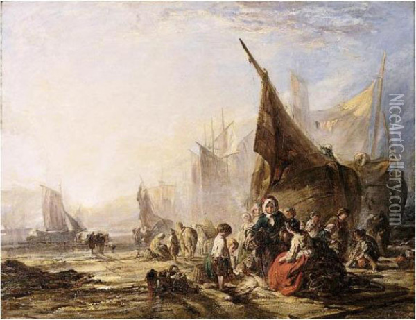 Sorting Fish On A Beach Oil Painting - Frederick Charles Underhill