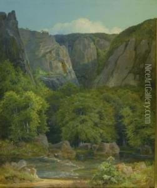 Ansicht In Der Sachsischen Schweiz. Oil Painting - Johan Christian Clausen Dahl