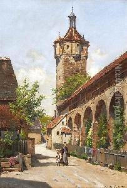 Beim Klingentor In Rothenburg O.
 D. Tauber. Oil Painting - August Fischer