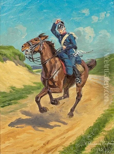 A Dragoon At Horseback Oil Painting - Karl Frederik Hansen-Reistrup