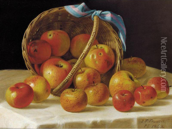 Red And Yellow Apples In A Basket Oil Painting - John Francis