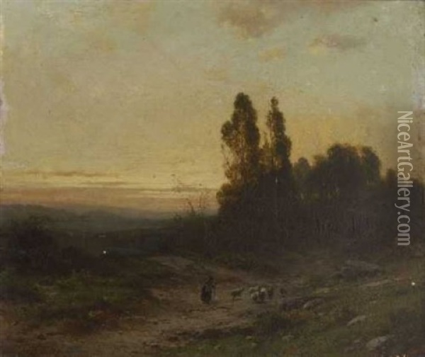 Abendliche Baumlandschaft Oil Painting - Moritz Eduard Lotze