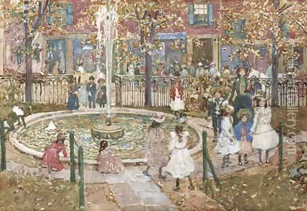 Courtyard, West End Library, Boston Oil Painting - Maurice Brazil Prendergast