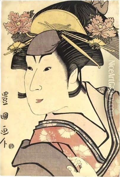 Okubi-E Of Iwai Hanshiro Iv In An Unidentified Onnagata Role Oil Painting - Utagawa Toyokuni