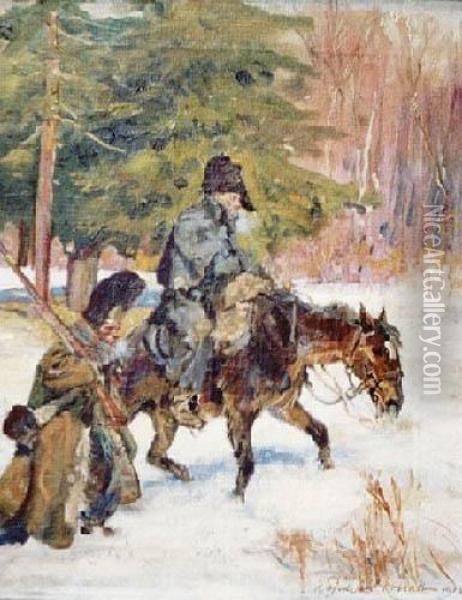 Odwrot Spod Moskwy (1918) Oil Painting - Wojciech Von Kossak